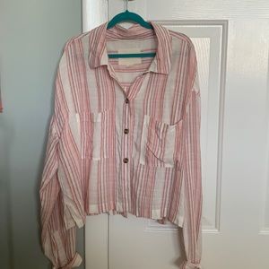 Pink and white striped button up